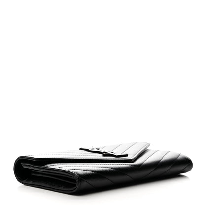 Saint Laurent Grain De Poudre Matelasse Chevron Monogram Flap Wallet Black 4 of 9