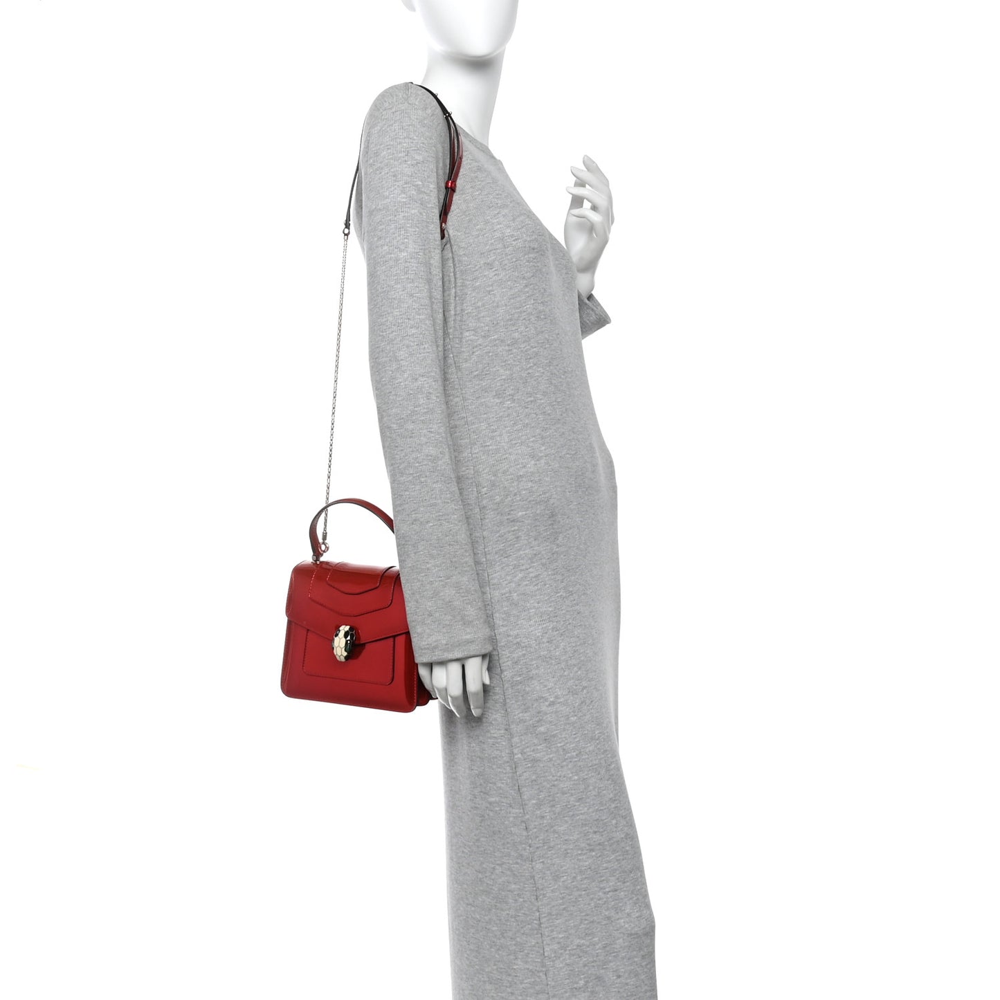 Metallic Calfskin Serpenti Forever Top Handle Dark Red