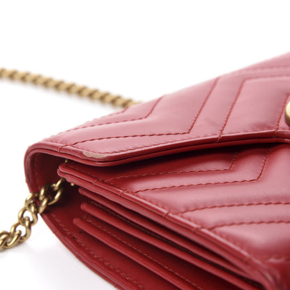 Gucci Calfskin Matelasse GG Marmont Chain Wallet Hibiscus Red 8 of 14