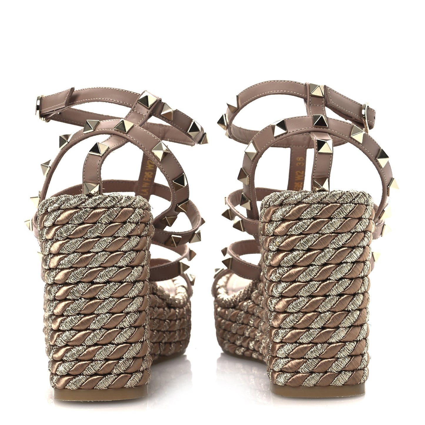 Calfskin Rockstud Ankle Strap Torchon Espadrille Caged 25/95mm Wedge Sandals 38 Rose Canelle