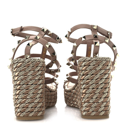 Valentino Garavani Calfskin Rockstud Ankle Strap Torchon Espadrille Caged 25/95mm Wedge Sandals 38 Rose Canelle 6 of 13