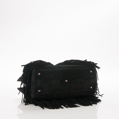 Gucci Suede Bamboo Fringe Medium Shopper Tote Black 4 of 7