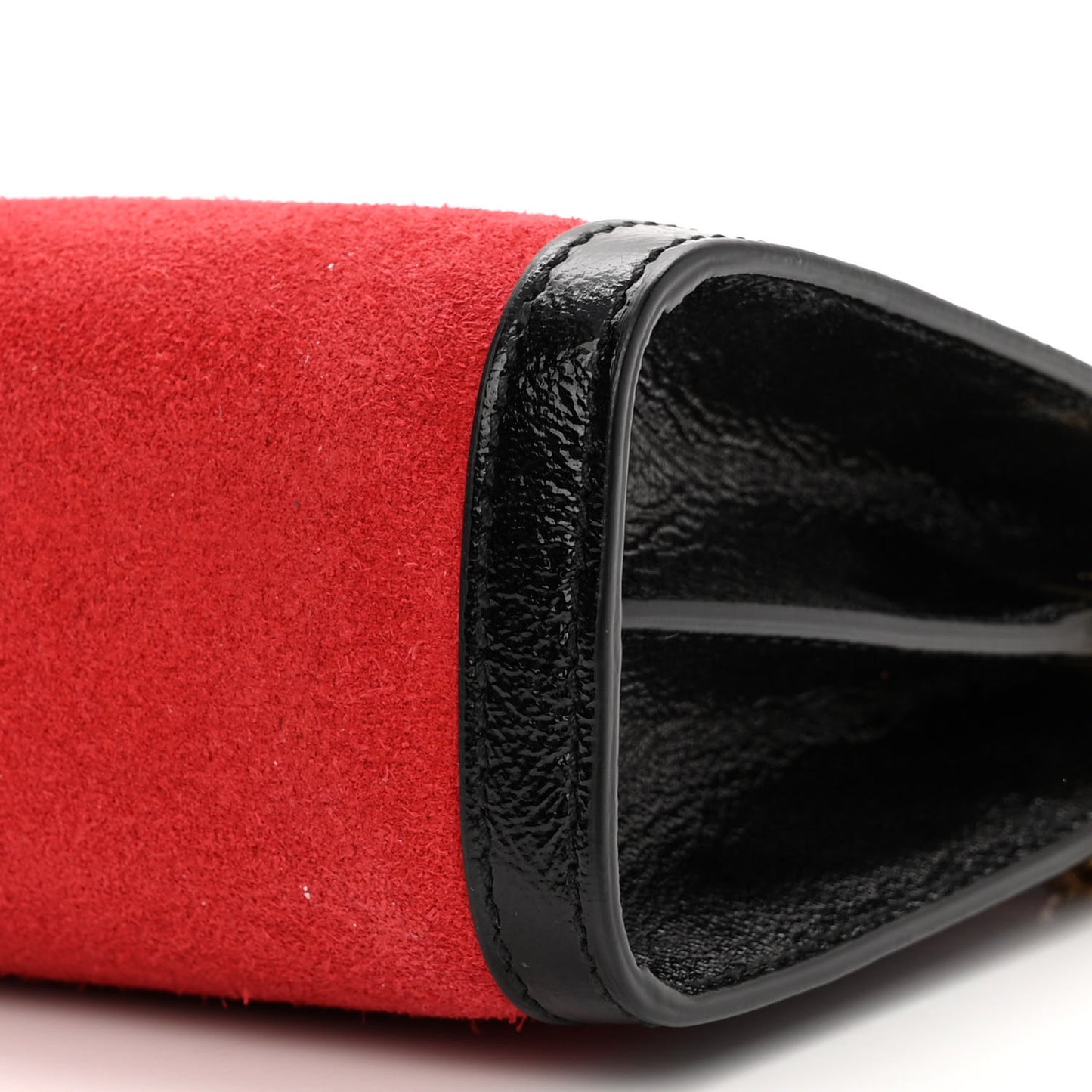Suede Patent Web Small Ophidia Chain Shoulder Bag Hibiscus Red Black