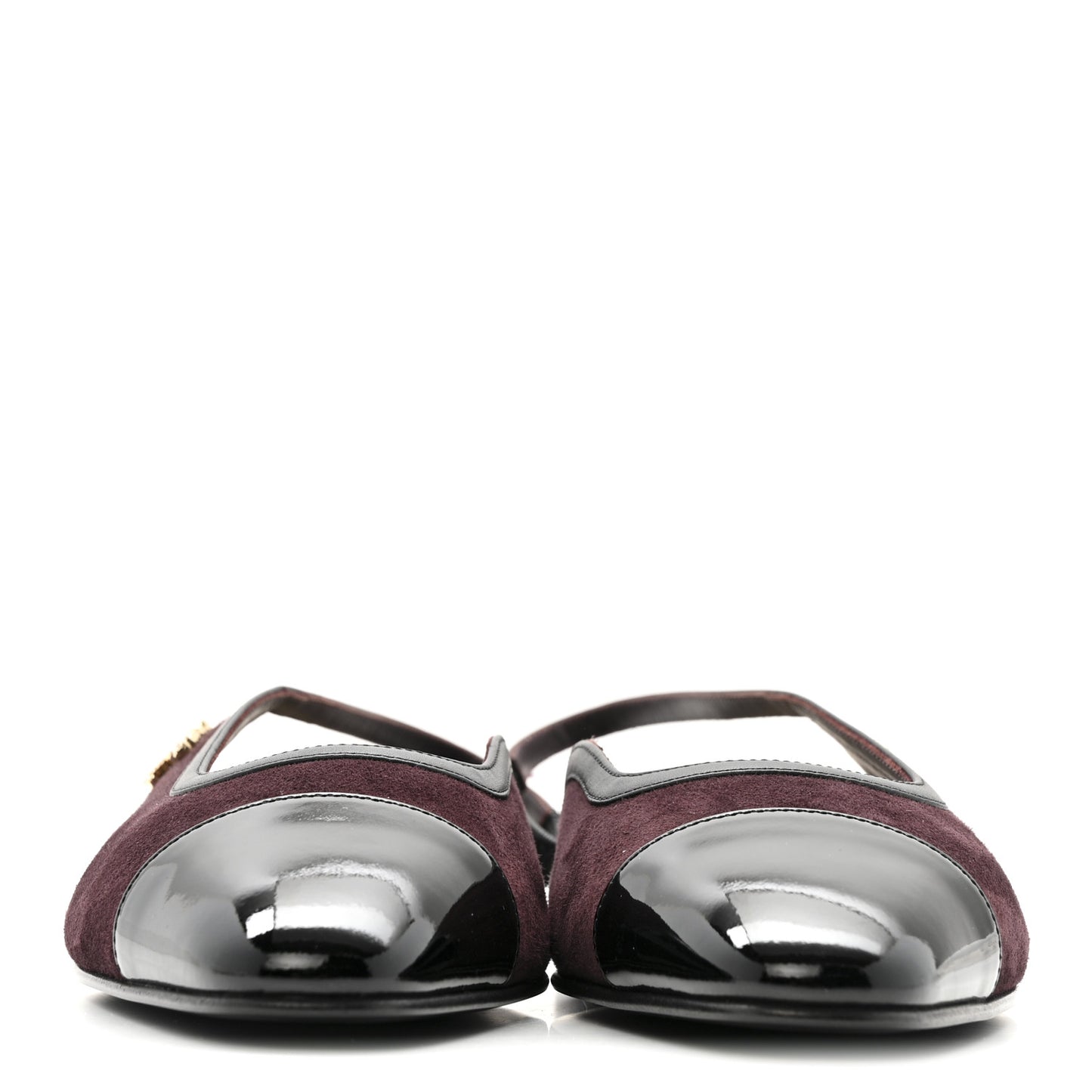 Suede Patent Crystal CC Cap Toe Slingback Flats 39.5 Burgundy Black