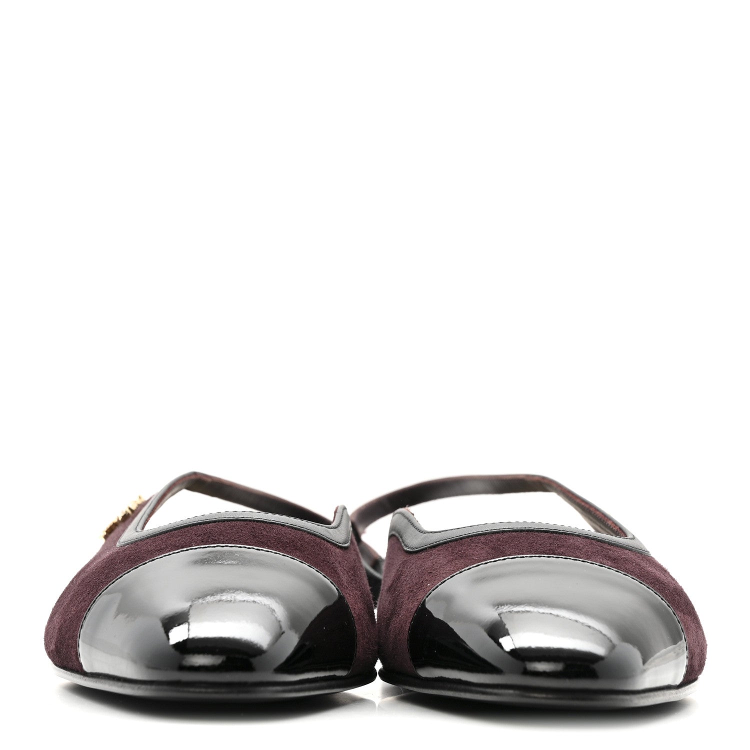 Chanel Suede Patent Crystal CC Cap Toe Slingback Flats 39.5 Burgundy Black 3 of 13