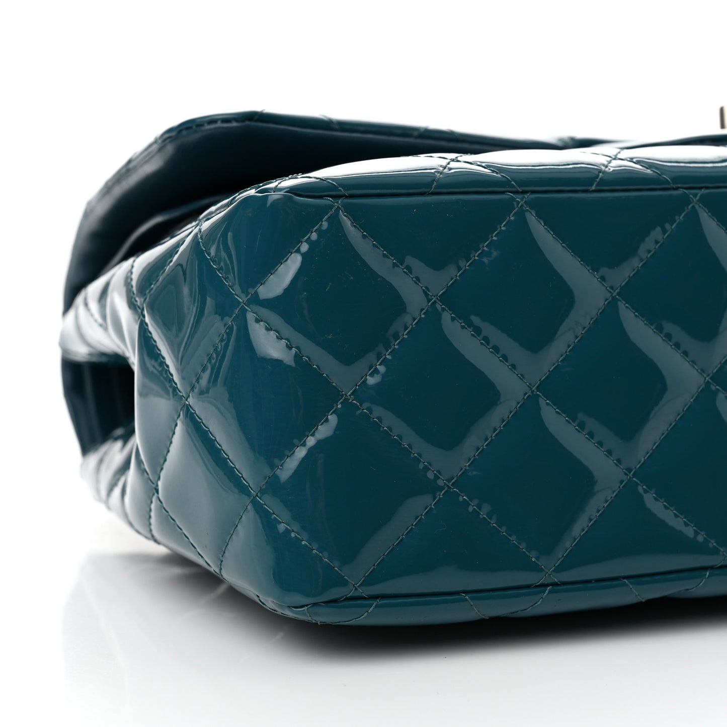 Patent Calfskin Quilted Jumbo Double Flap Turquoise