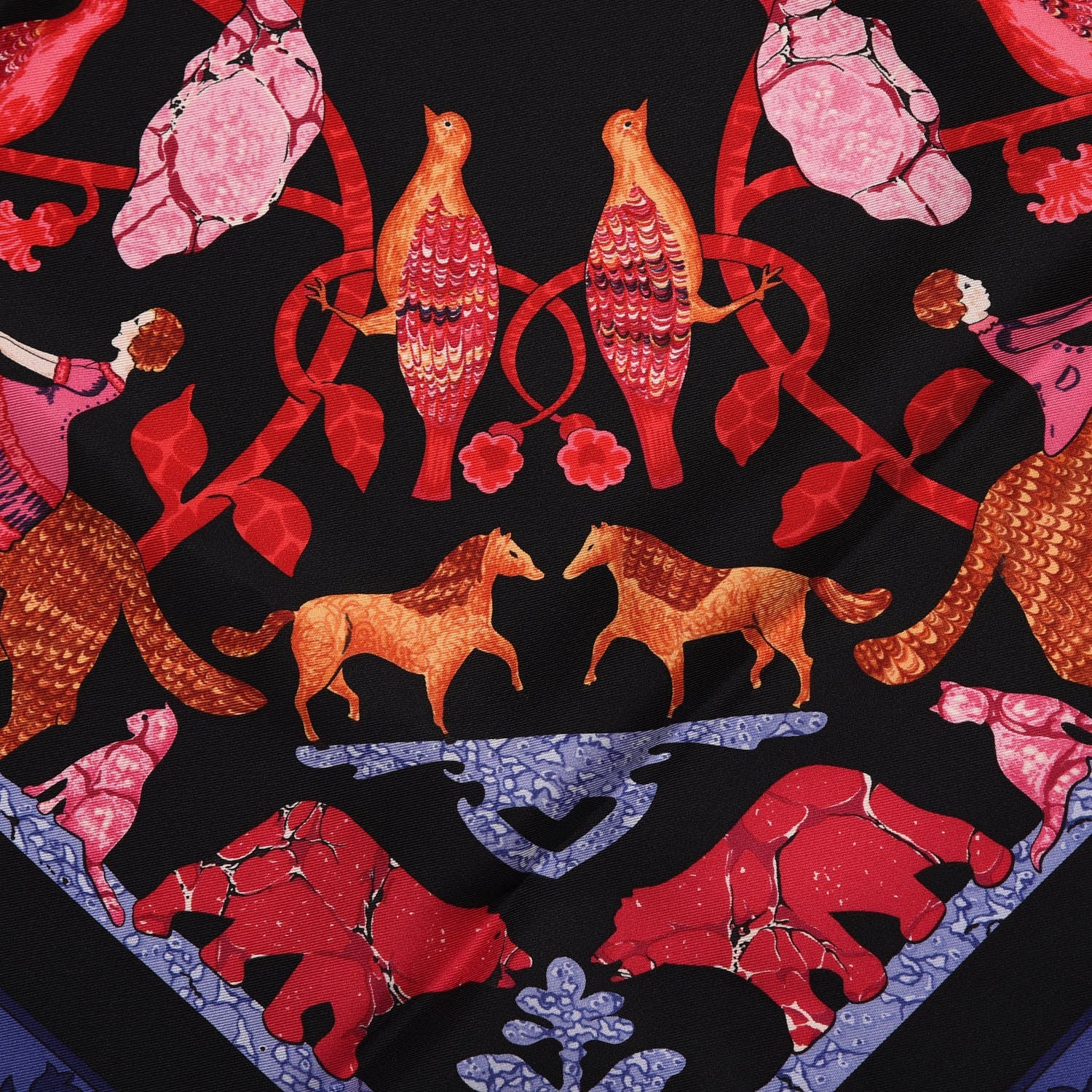 Hermes Silk Early America Scarf 90 Noir Bleu Nuit Rouge 10 of 13