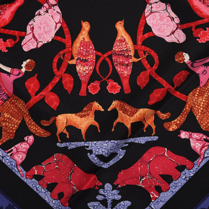 Hermes Silk Early America Scarf 90 Noir Bleu Nuit Rouge 10 of 13