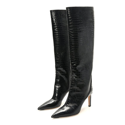 Jimmy Choo Calfskin Crocodile Embossed Mavis 85 Tall Boots 41 Black 3 of 7
