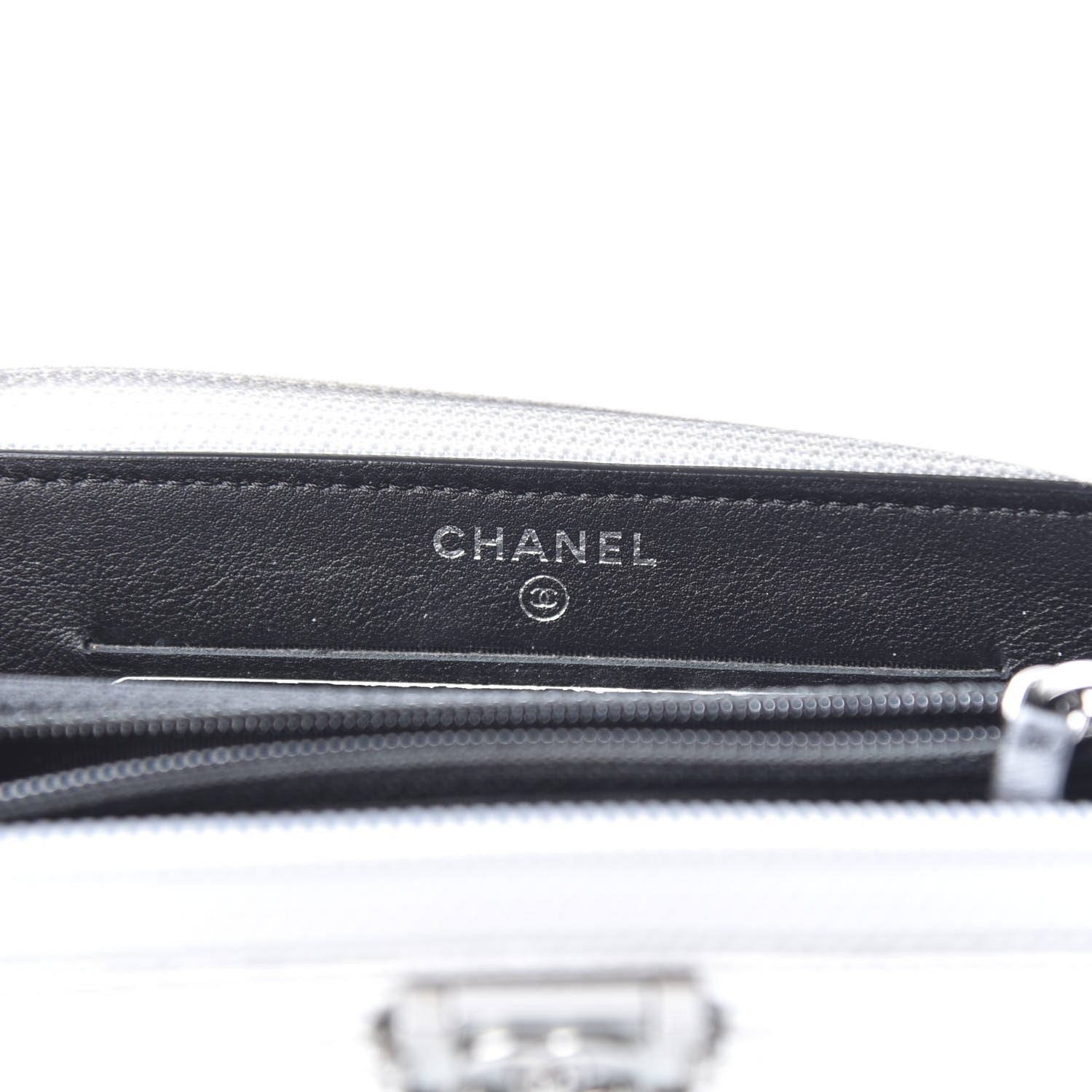 Chanel Metallic Goatskin Calfskin Large Bi-Color Zip Around Boy Wallet Black Silver 6 of 8