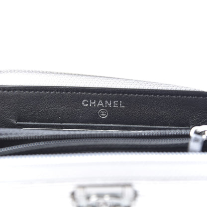 Chanel Metallic Goatskin Calfskin Large Bi-Color Zip Around Boy Wallet Black Silver 6 of 8