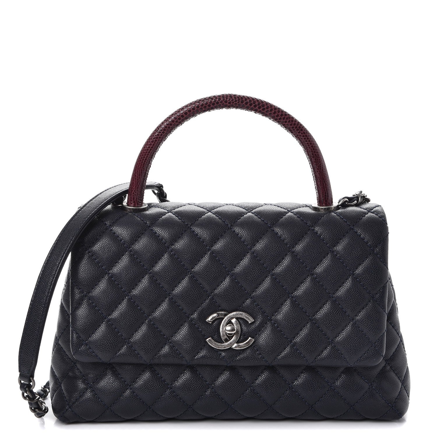 Chanel Caviar Lizard Quilted Small Coco Handle Flap Navy 1 of 9