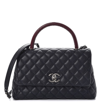 Chanel Caviar Lizard Quilted Small Coco Handle Flap Navy 1 of 9