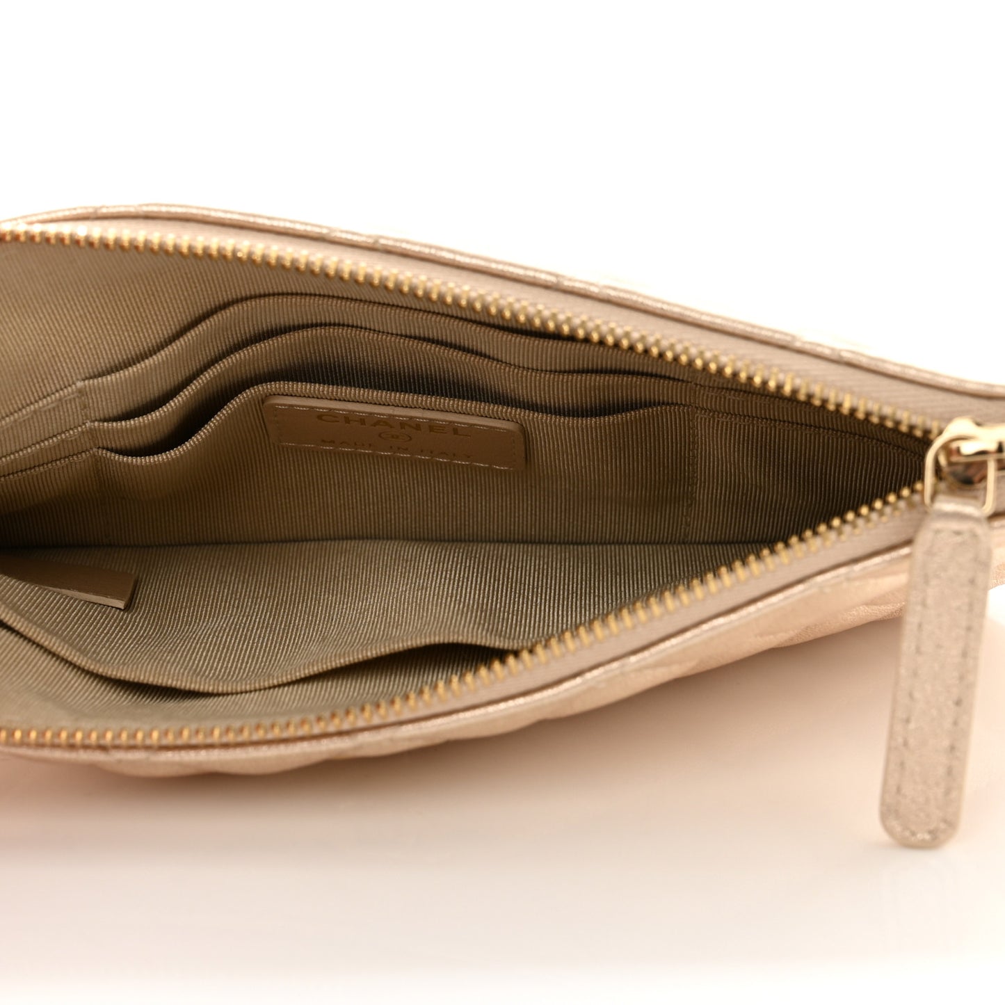 Metallic Lambskin Quilted Cosmetic Case Gold