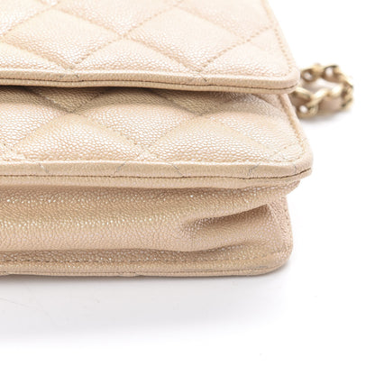 Chanel Iridescent Caviar Quilted Wallet On Chain WOC Beige 11 of 13