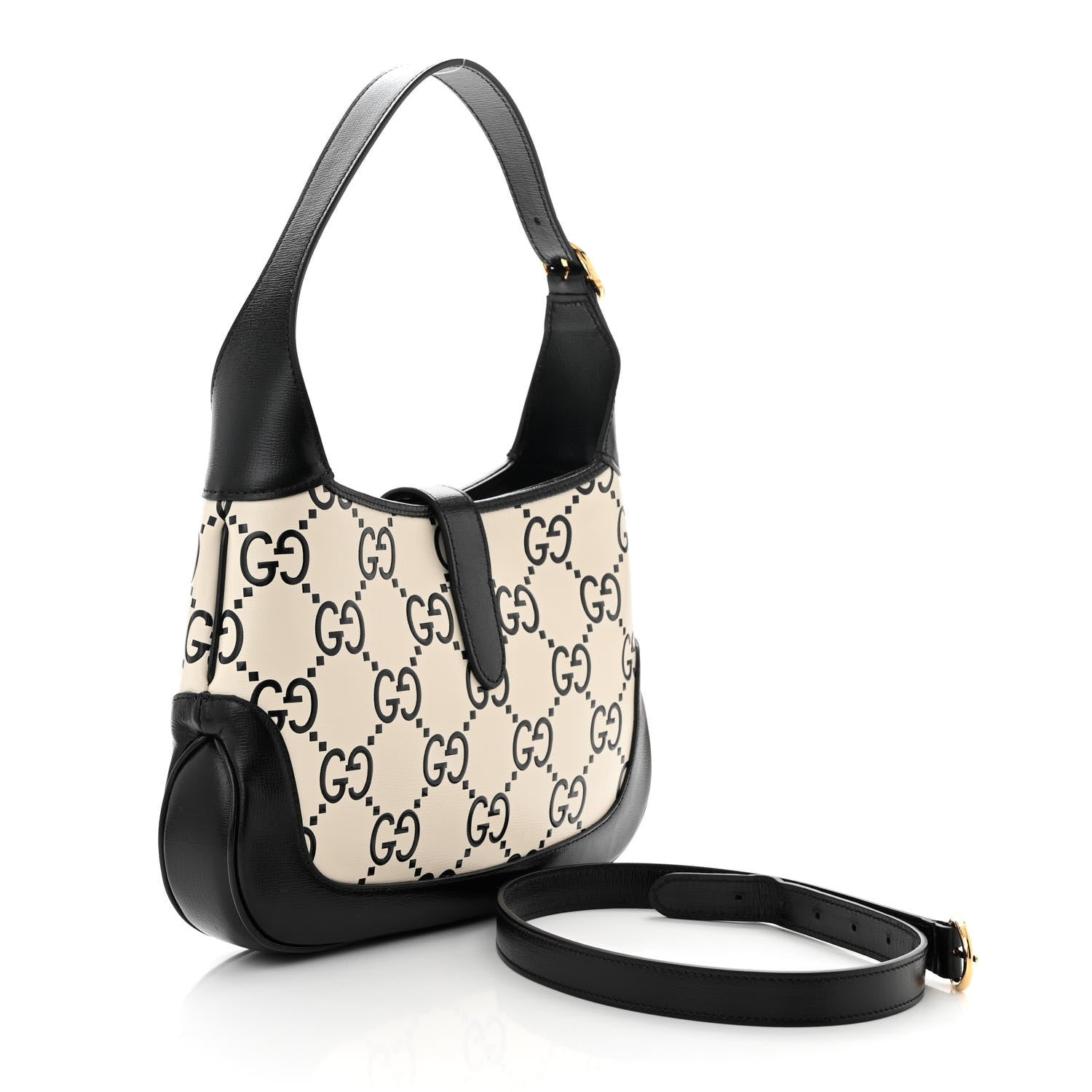 Gucci Azalea Calfskin GG Monogram Bi-Color Debossed Small Jackie 1961 Hobo Mystic White Black 3 of 10