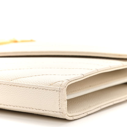 Saint Laurent Grain De Poudre Matelasse Chevron Monogram Chain Wallet White 10 of 16