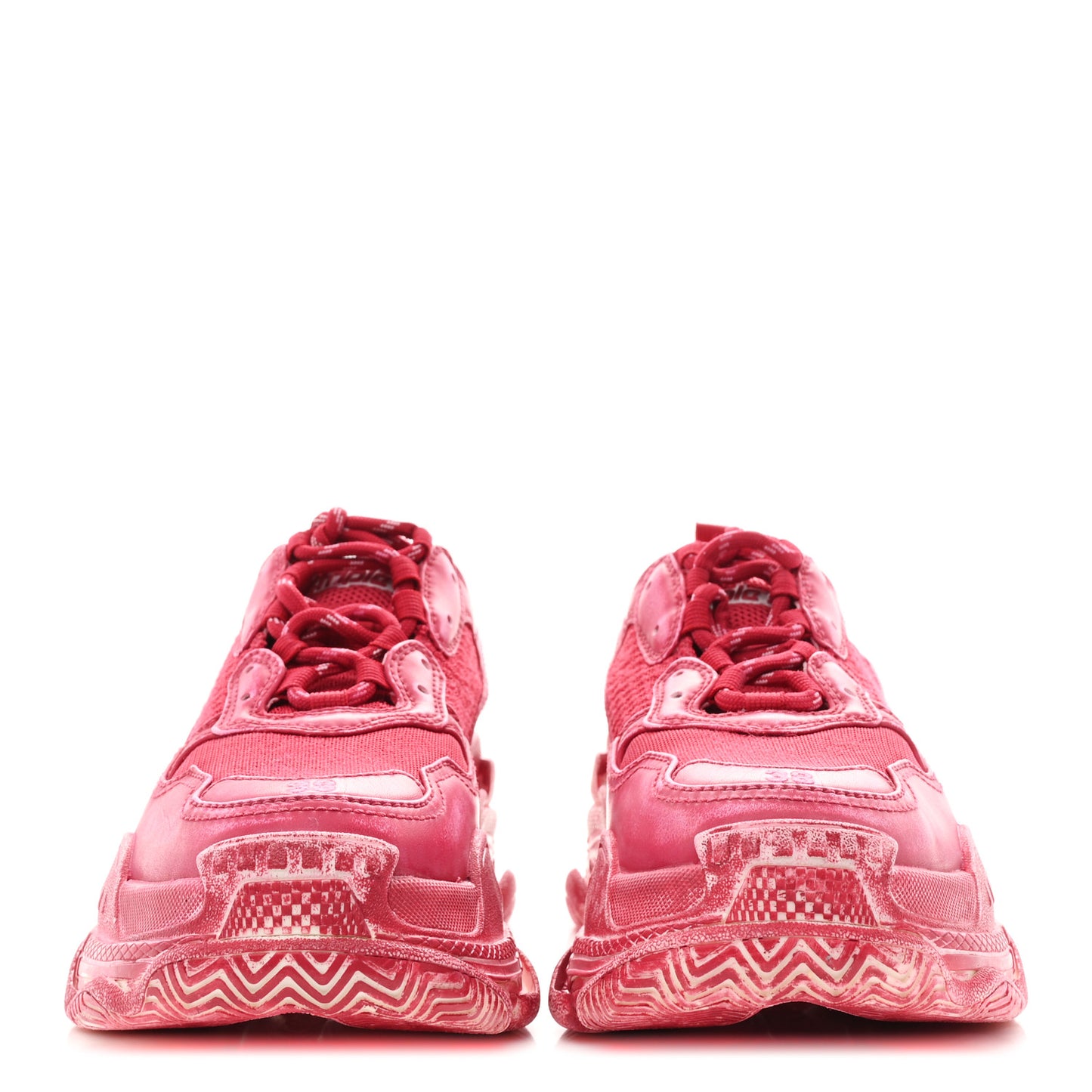 Fabric Mesh Faded Washed Womens Triple S Sneakers 38 Red