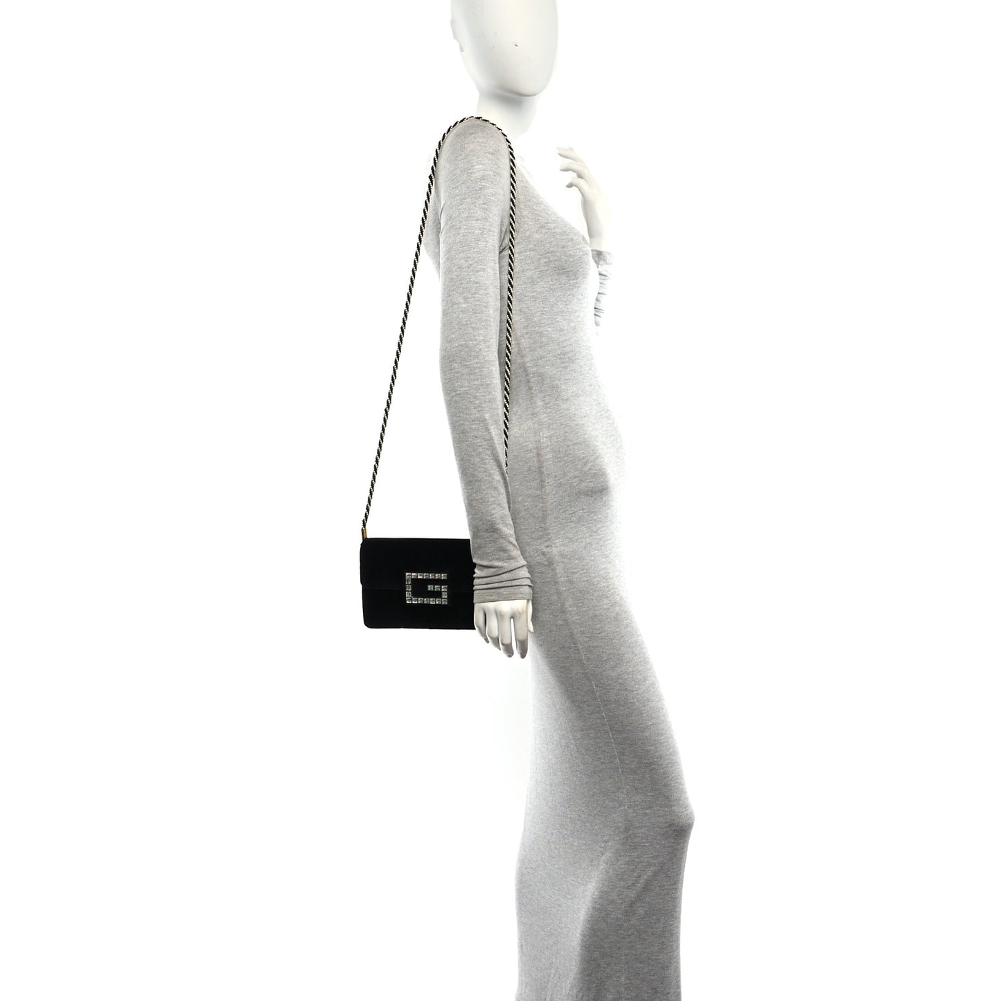 Velvet Crystal Square G Shoulder Bag Black