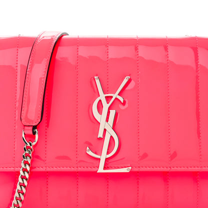 Saint Laurent Patent Calfskin Matelasse Monogram Vicky Chain Wallet Neon Pink 8 of 11