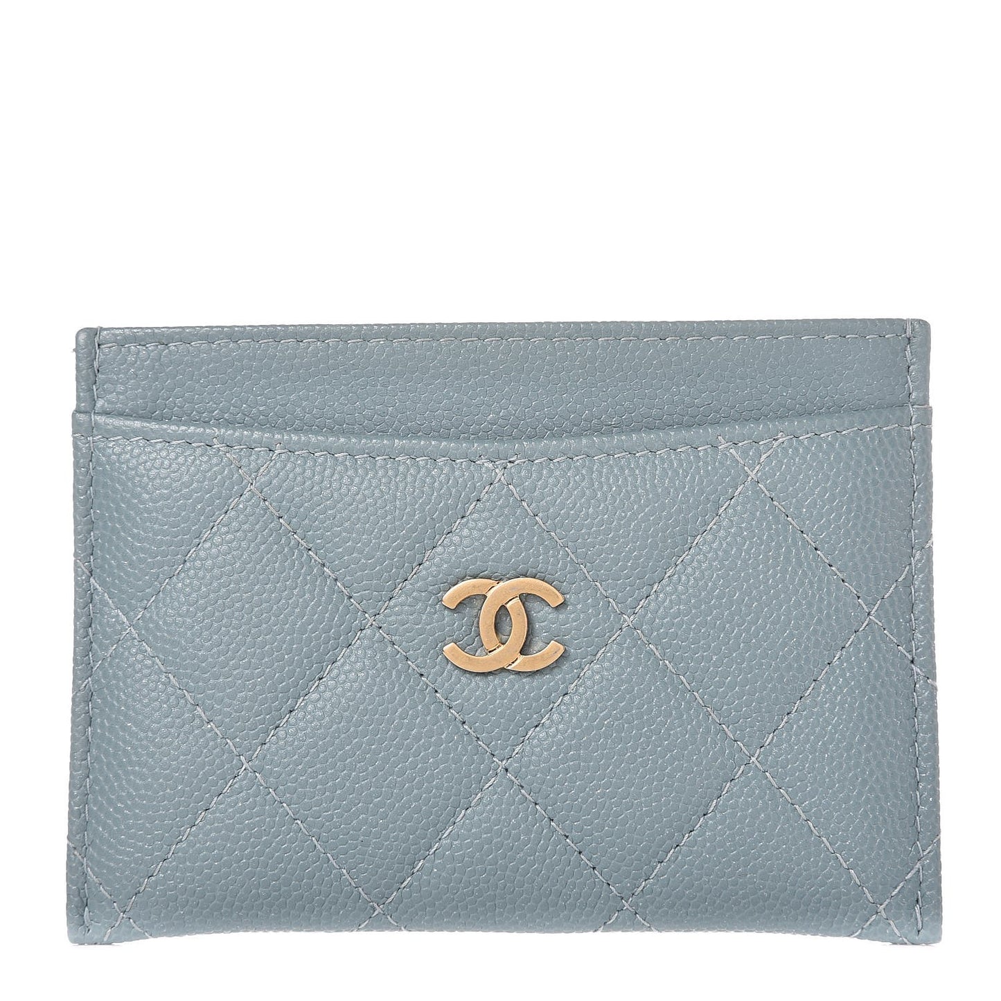 Iridescent Caviar Quilted Card Holder Light Blue