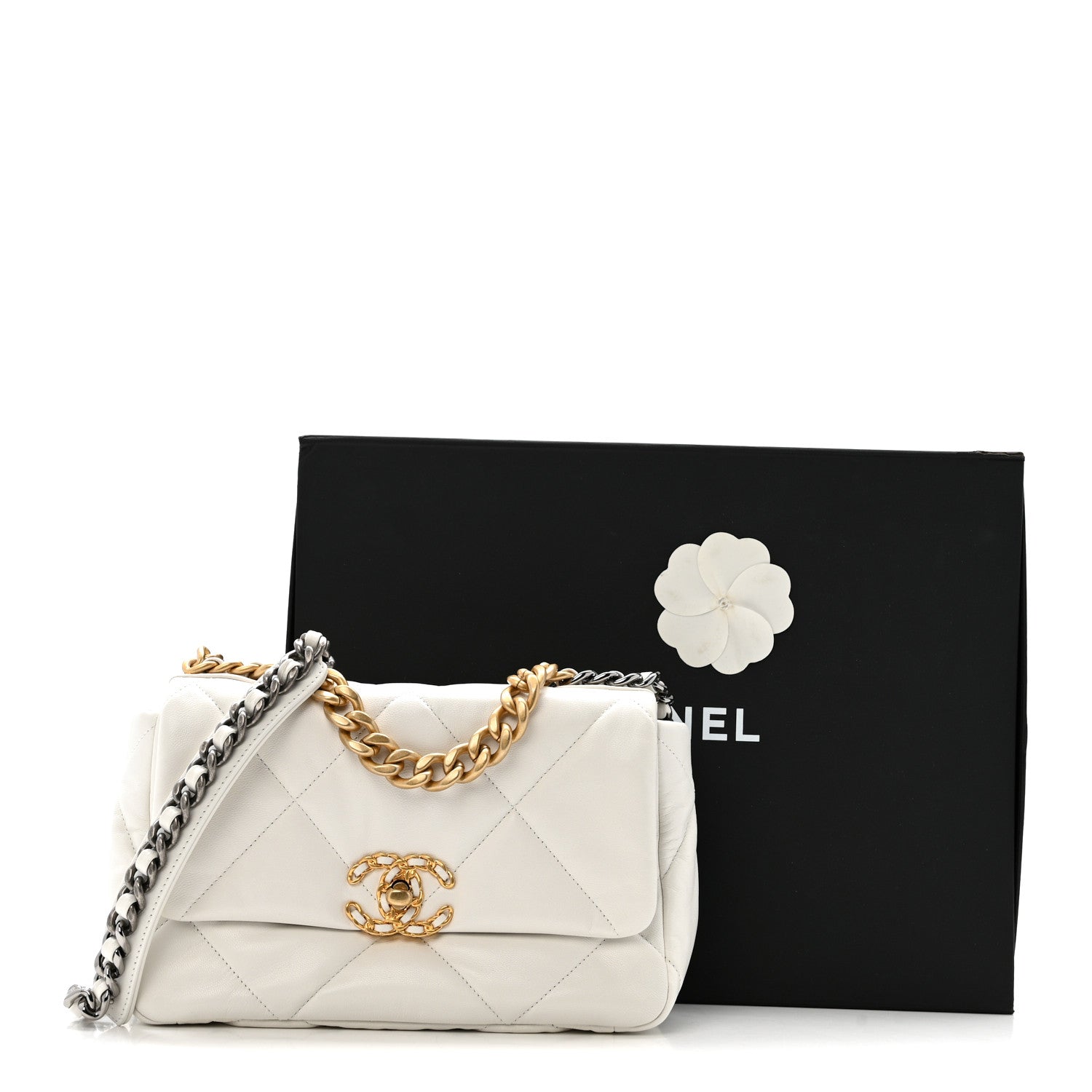 Chanel Goatskin Quilted Medium Chanel 19 Flap White 12 of 12