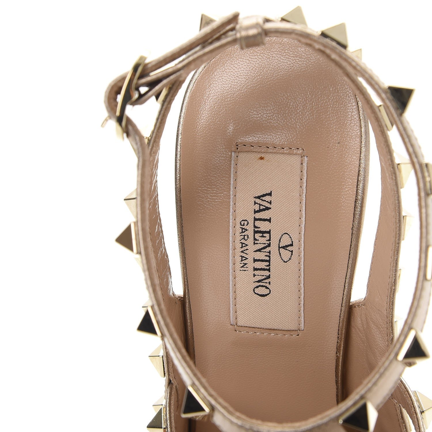 Valentino Garavani Metallic Pebbled Calfskin Rockstud Ankle Strap 100mm Pumps 37 Skin 7 of 11