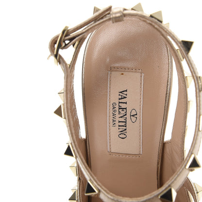 Valentino Garavani Metallic Pebbled Calfskin Rockstud Ankle Strap 100mm Pumps 37 Skin 7 of 11