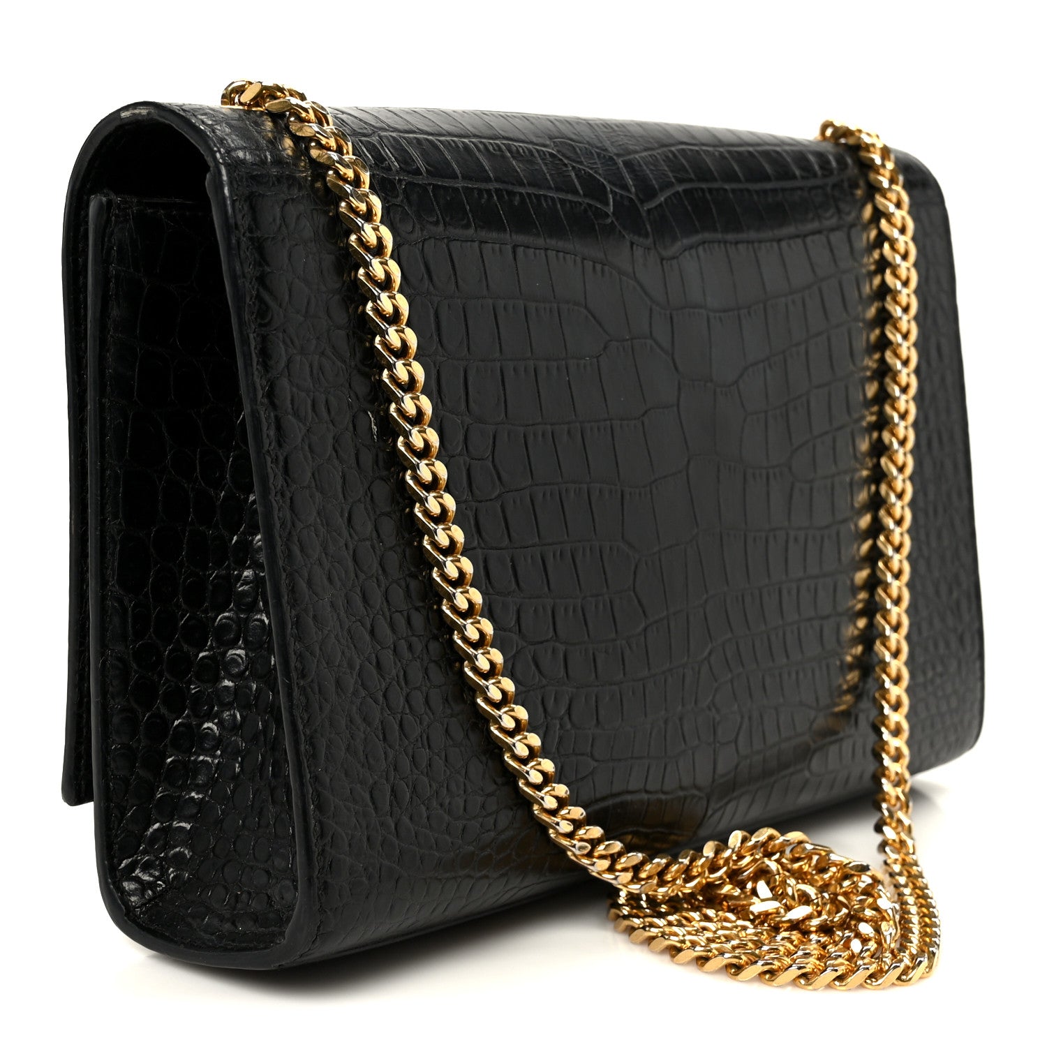Saint Laurent Calfskin Crocodile Embossed Medium Classic Monogram Kate Tassel Satchel Black 2 of 10