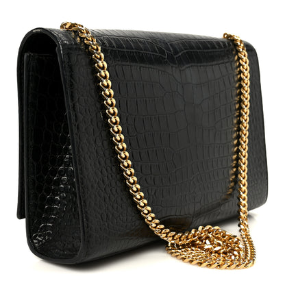 Saint Laurent Calfskin Crocodile Embossed Medium Classic Monogram Kate Tassel Satchel Black 2 of 10