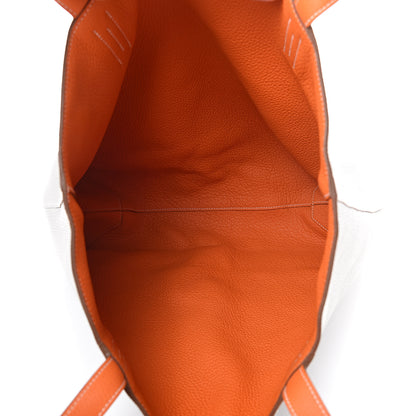 Hermes Taurillon Clemence Double Sens 36 Reversible Tote Gris Perle Orange 7 of 15