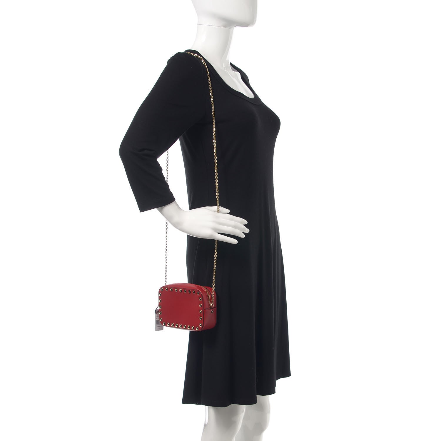 Valentino Garavani Calfskin Small Rockstud Chain Camera Crossbody Bag Red 2 of 6