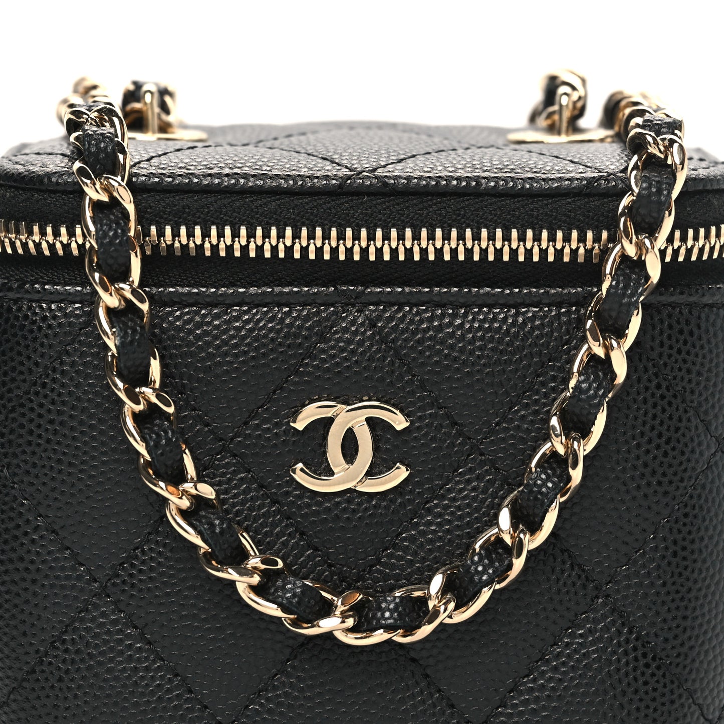 Caviar Quilted Mini Vanity Case With Chain Black