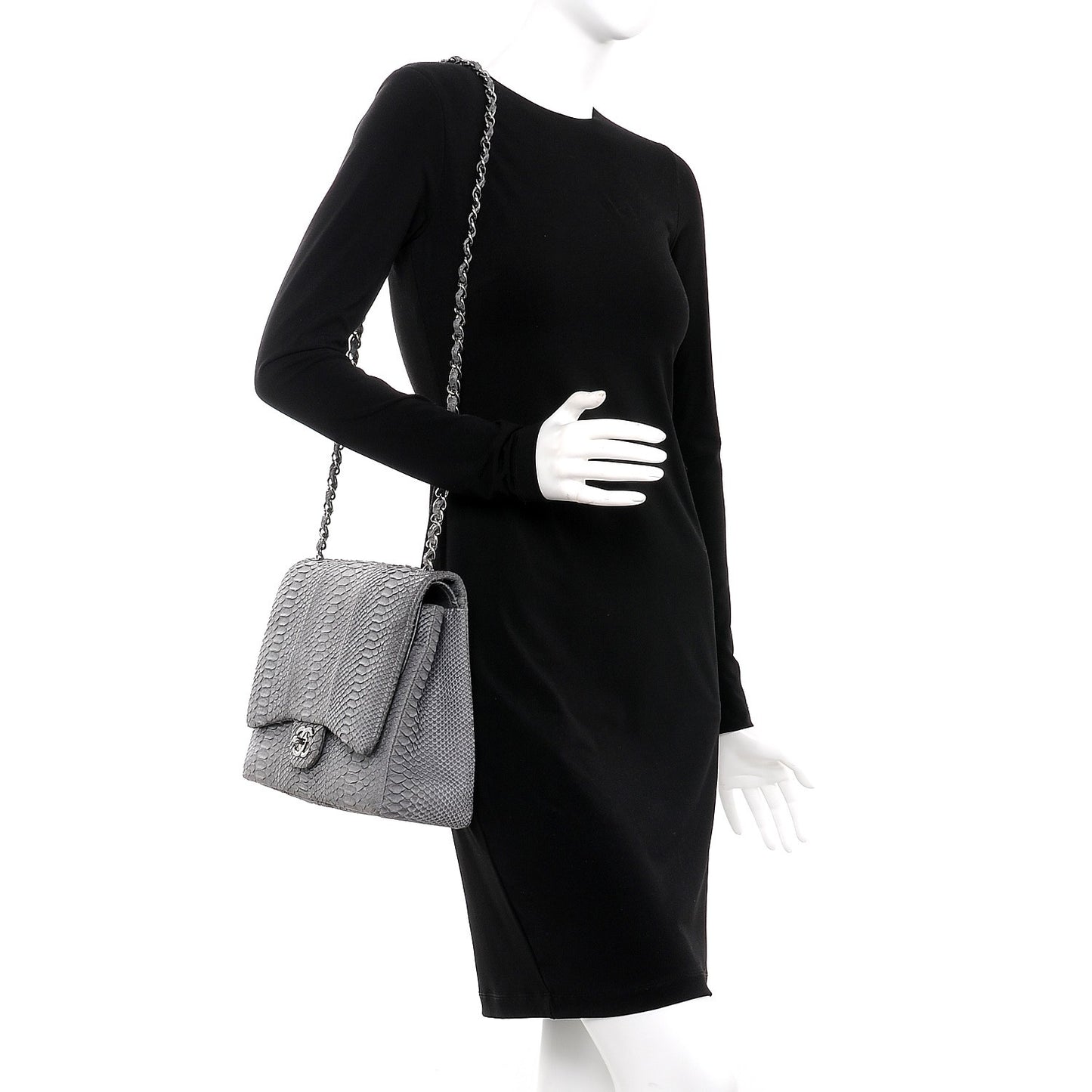 Matte Python Maxi Double Flap Grey