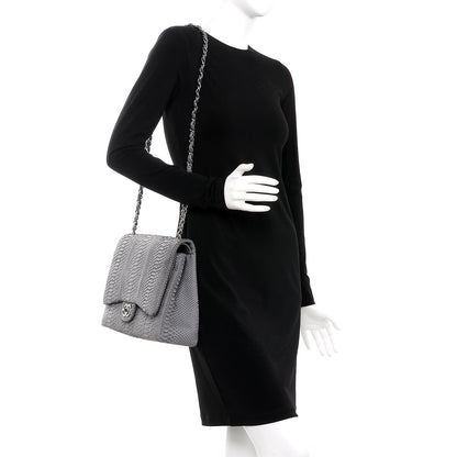 Chanel Matte Python Maxi Double Flap Grey 2 of 8