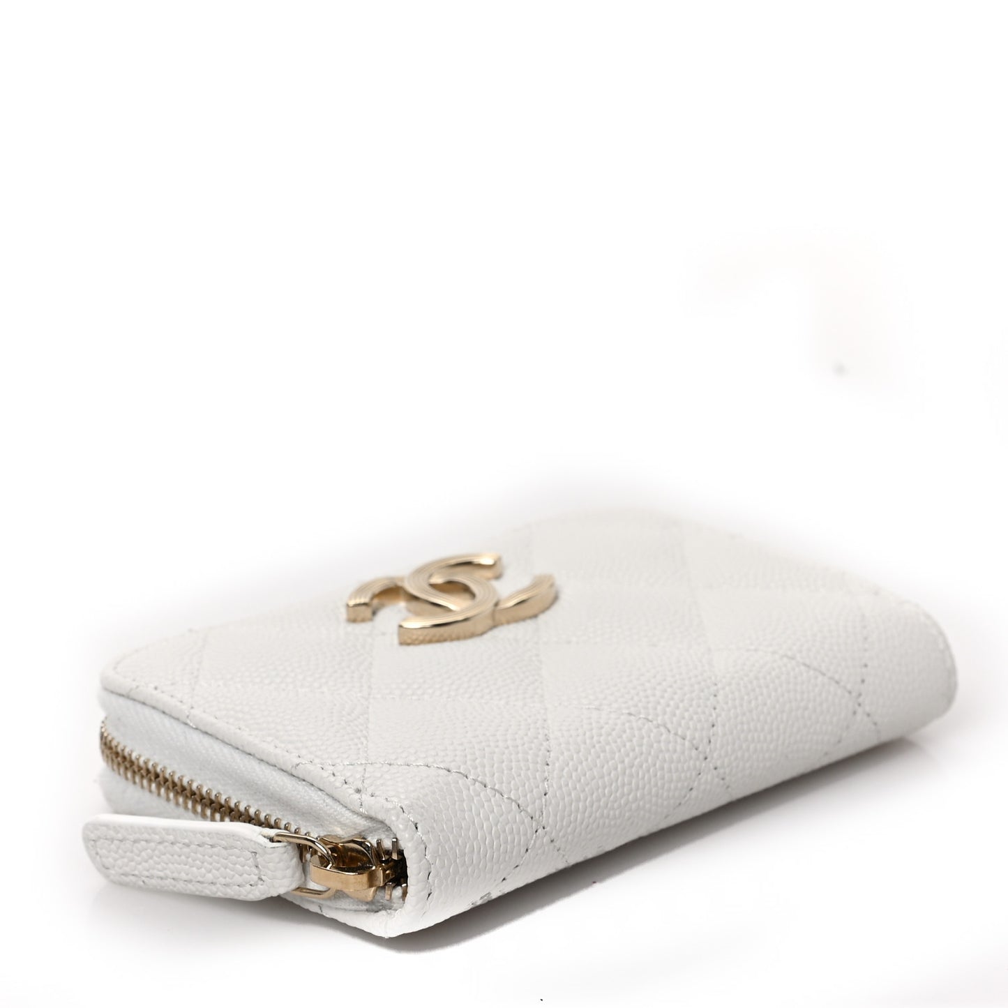 Caviar Quilted Striated CC Zip Coin Purse White
