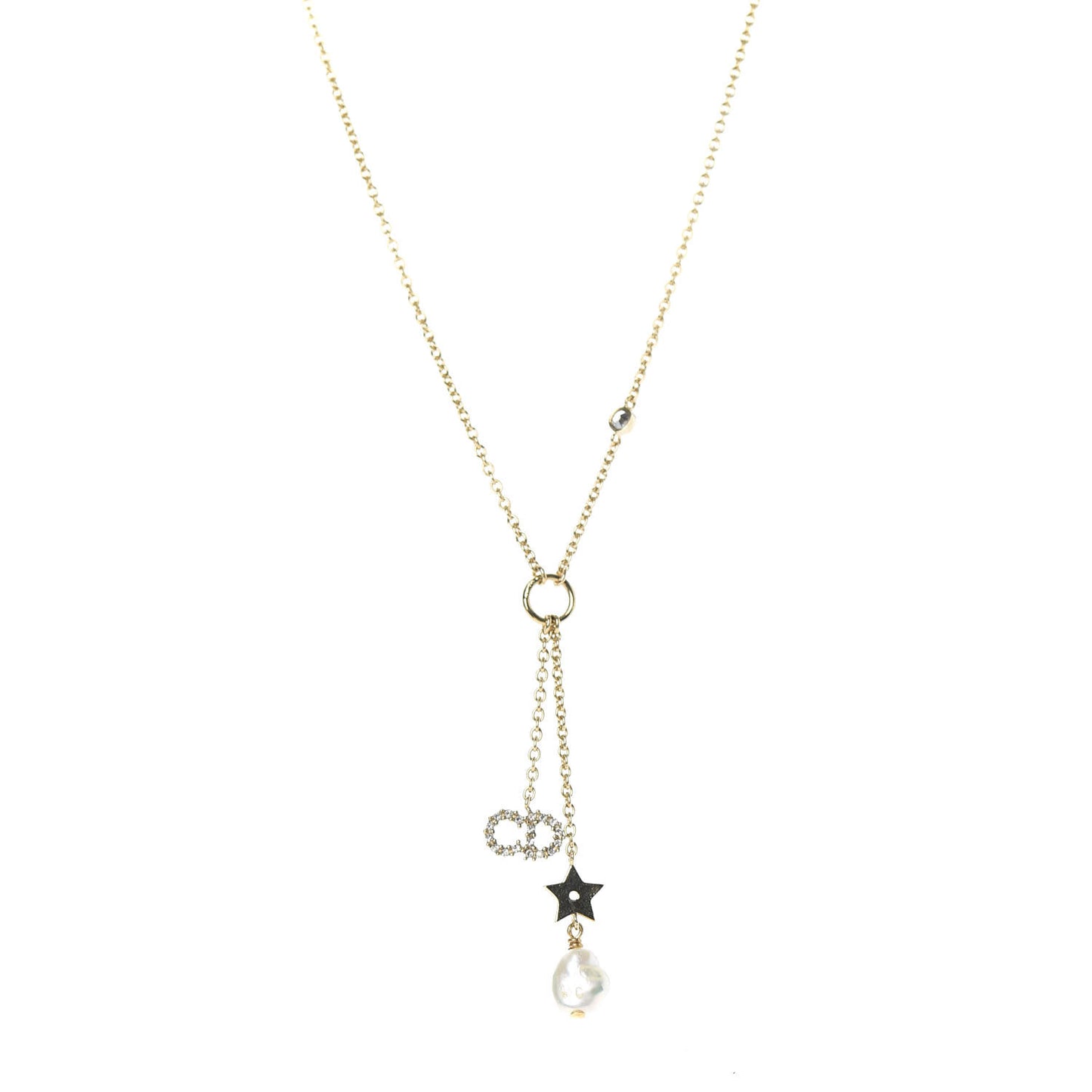 Crystal Pearl CD Shiny-D Tribal Long Necklace Gold