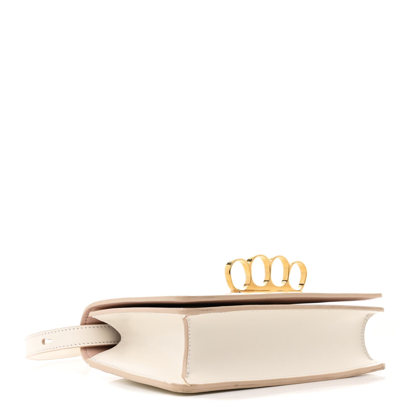 Smooth Calfskin Four Ring Knuckle Crossbody Bag White