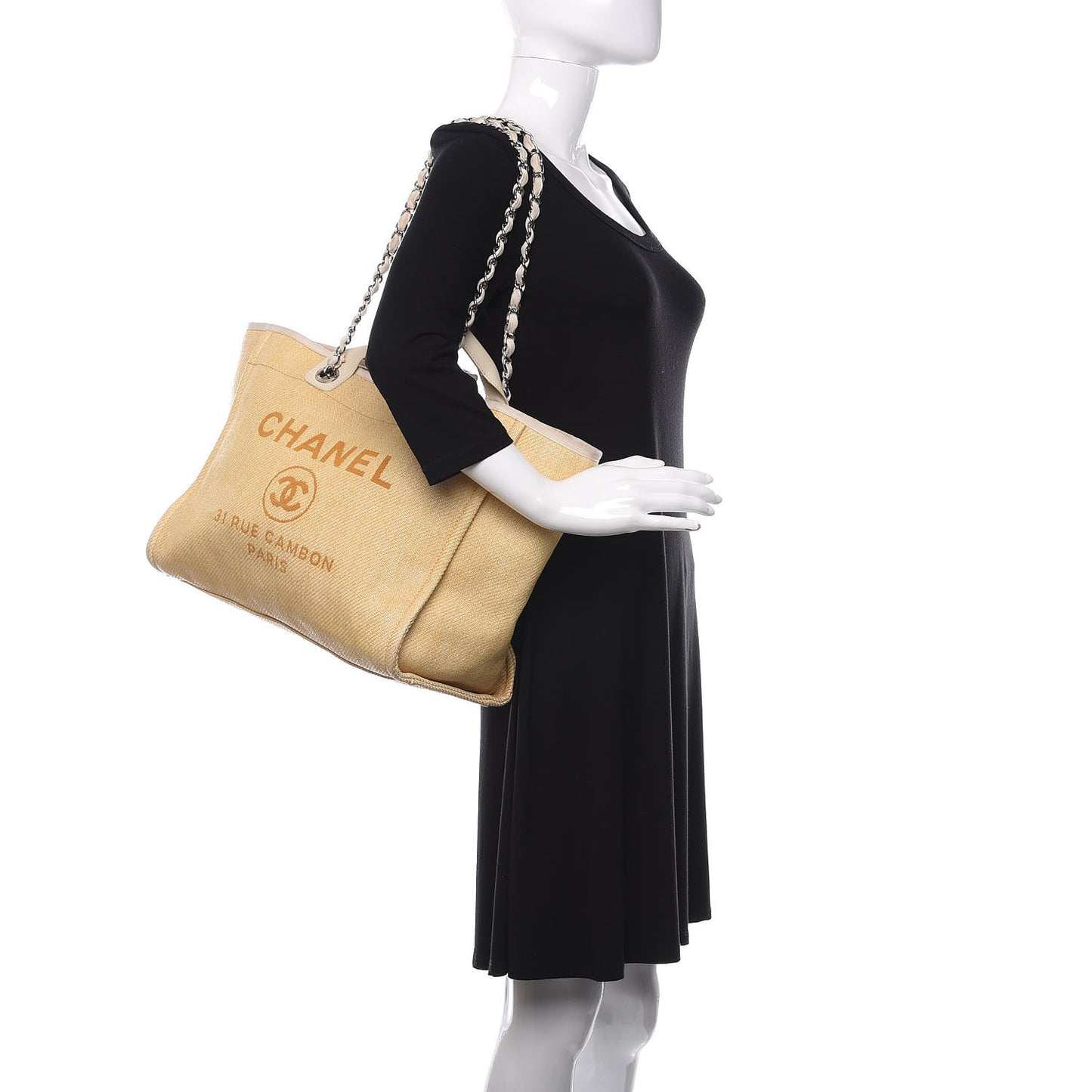 Woven Straw Raffia Medium Deauville Tote Beige