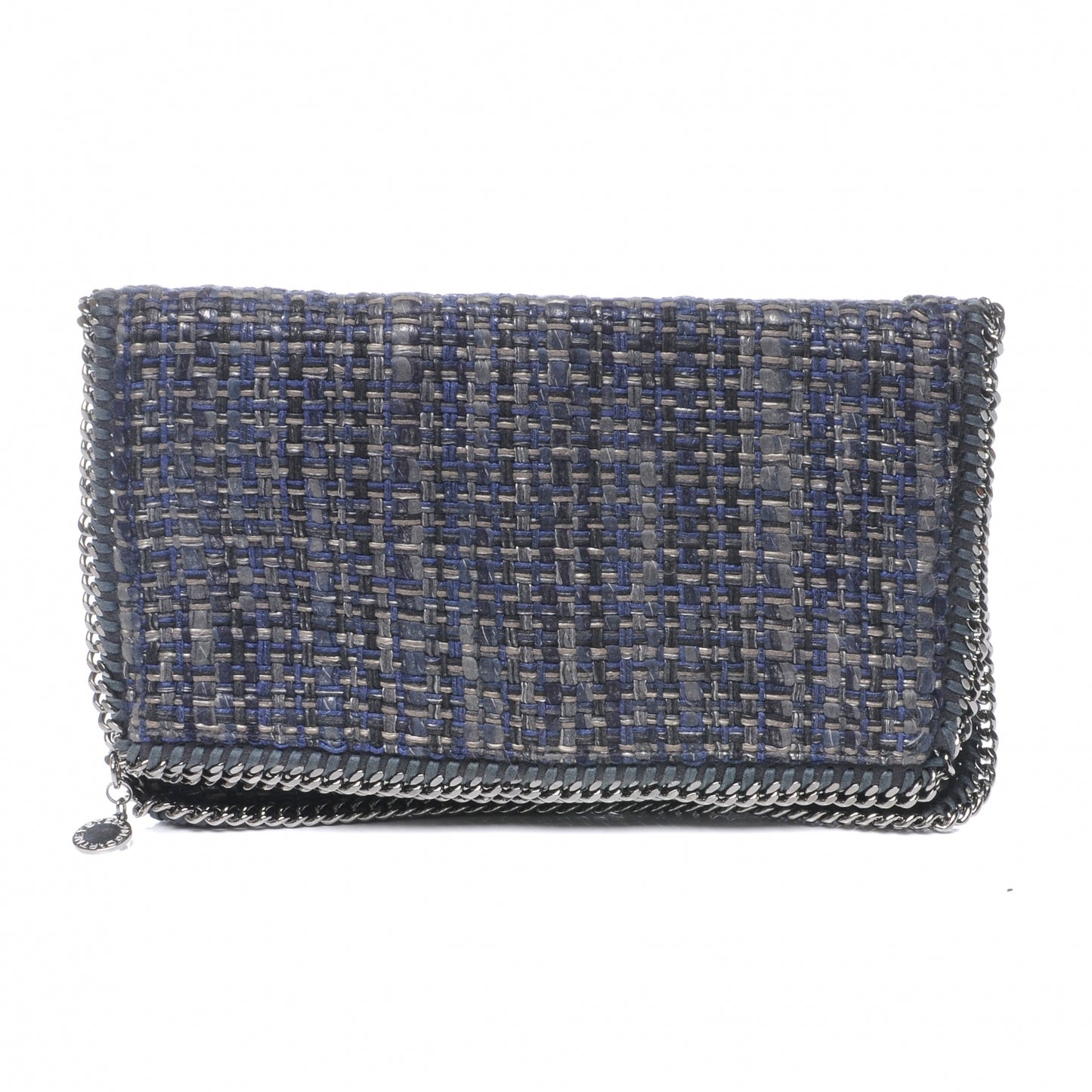 Woven Boucle Fold Over Falabella Clutch Blue
