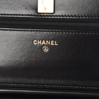 Chanel Lambskin Quilted CC Pearl Crush Wallet on Chain WOC Black 9 of 13