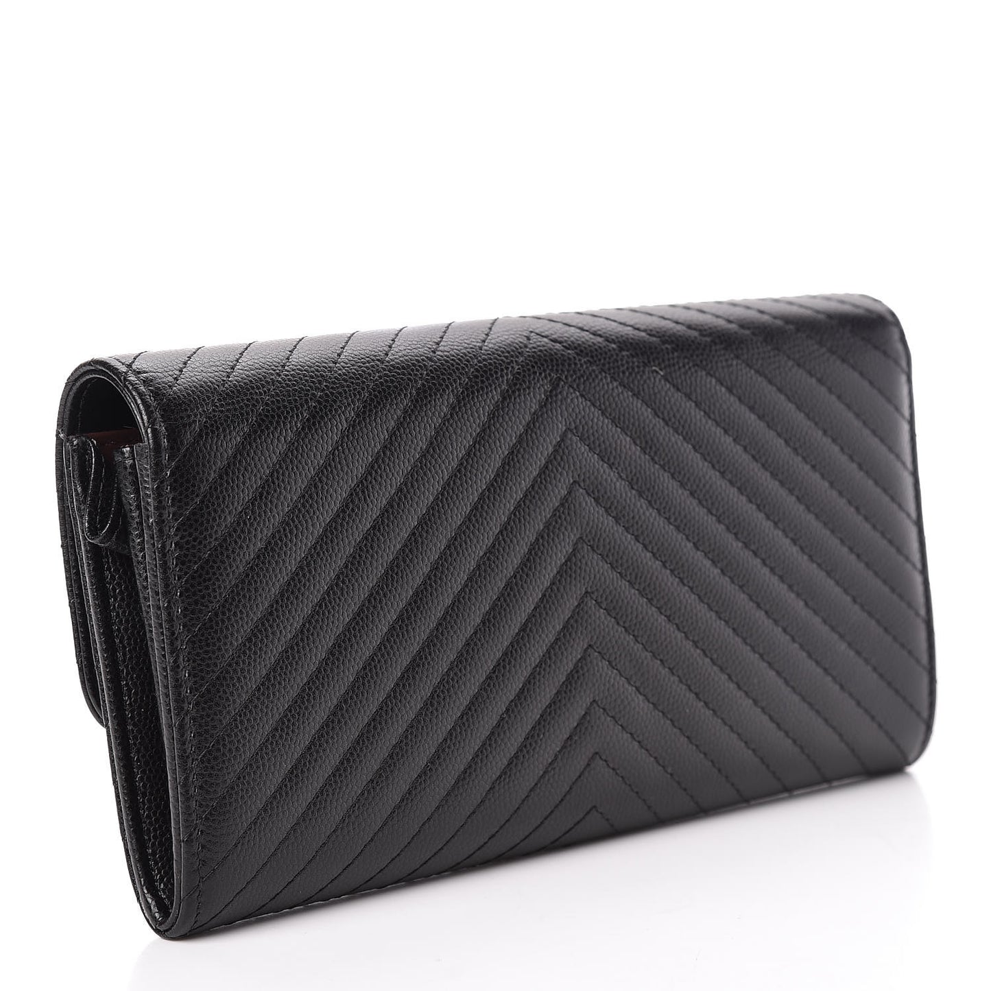 Caviar Chevron Quilted Large Flap Wallet Black