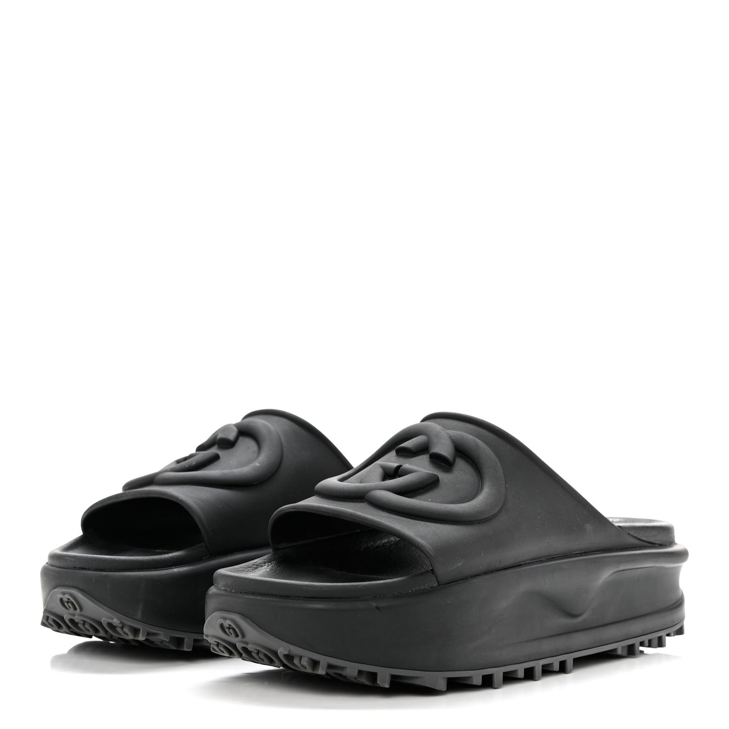 Soft Rubber Womens Interlocking G Platform 42mm Slide Sandals 38 Black