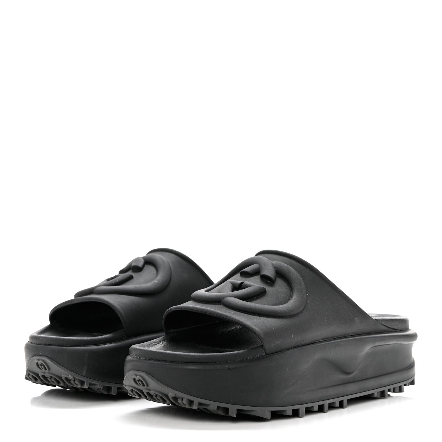 Gucci Soft Rubber Womens Interlocking G Platform 42mm Slide Sandals 38 Black 3 of 8