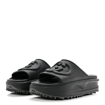 Gucci Soft Rubber Womens Interlocking G Platform 42mm Slide Sandals 38 Black 3 of 8