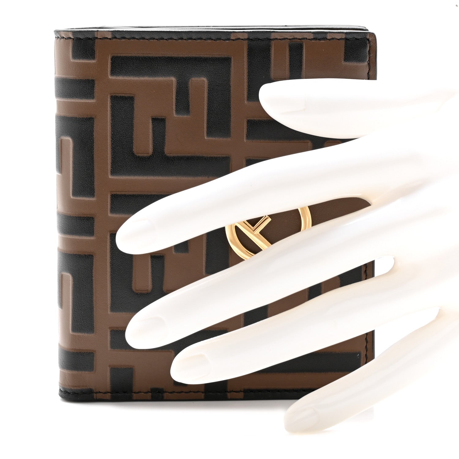 Fendi Vitello Soft F is Fendi Bi-Color FF 1974 Embossed Compact Wallet Maya Black 2 of 10