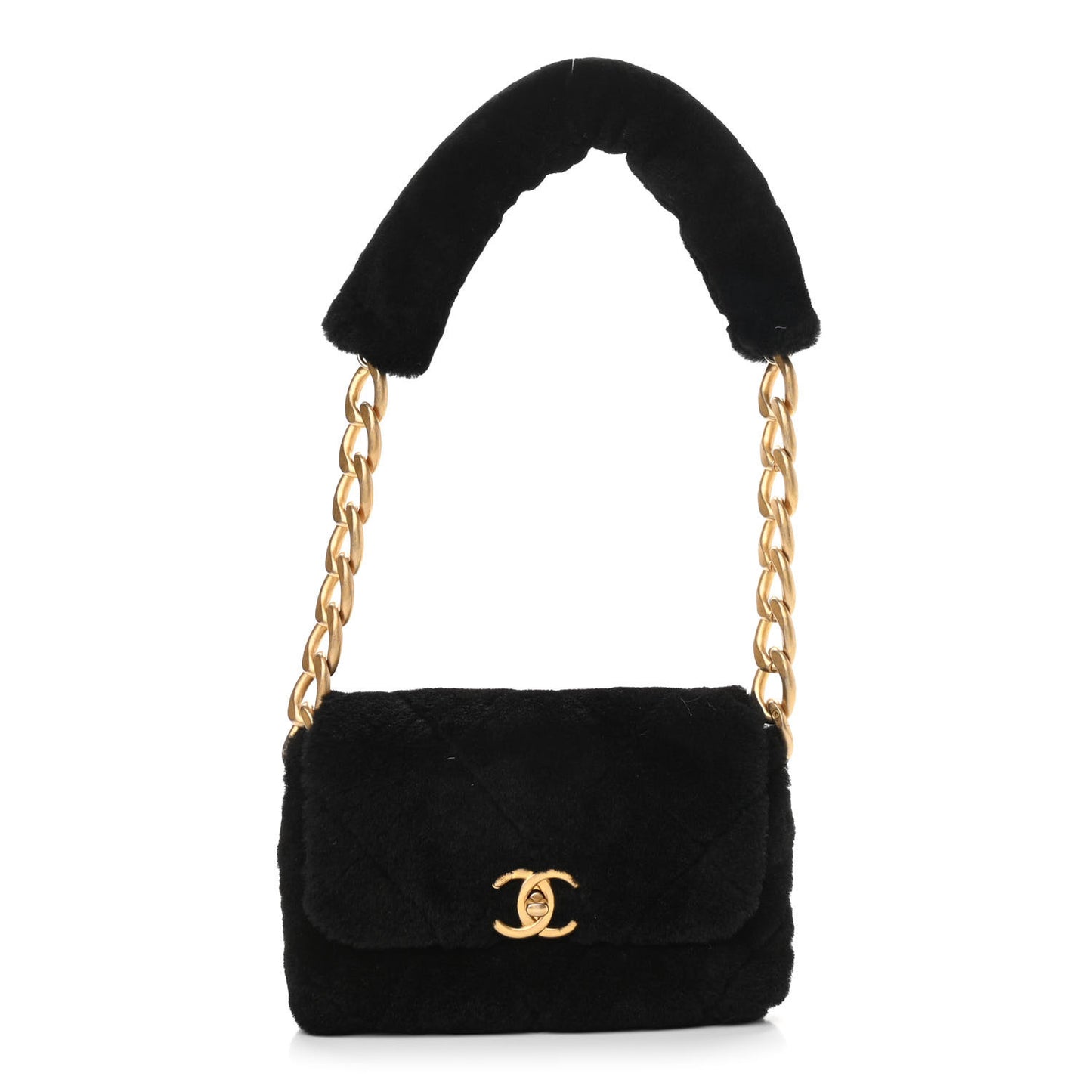 Shearling Quilted Single Flap Black