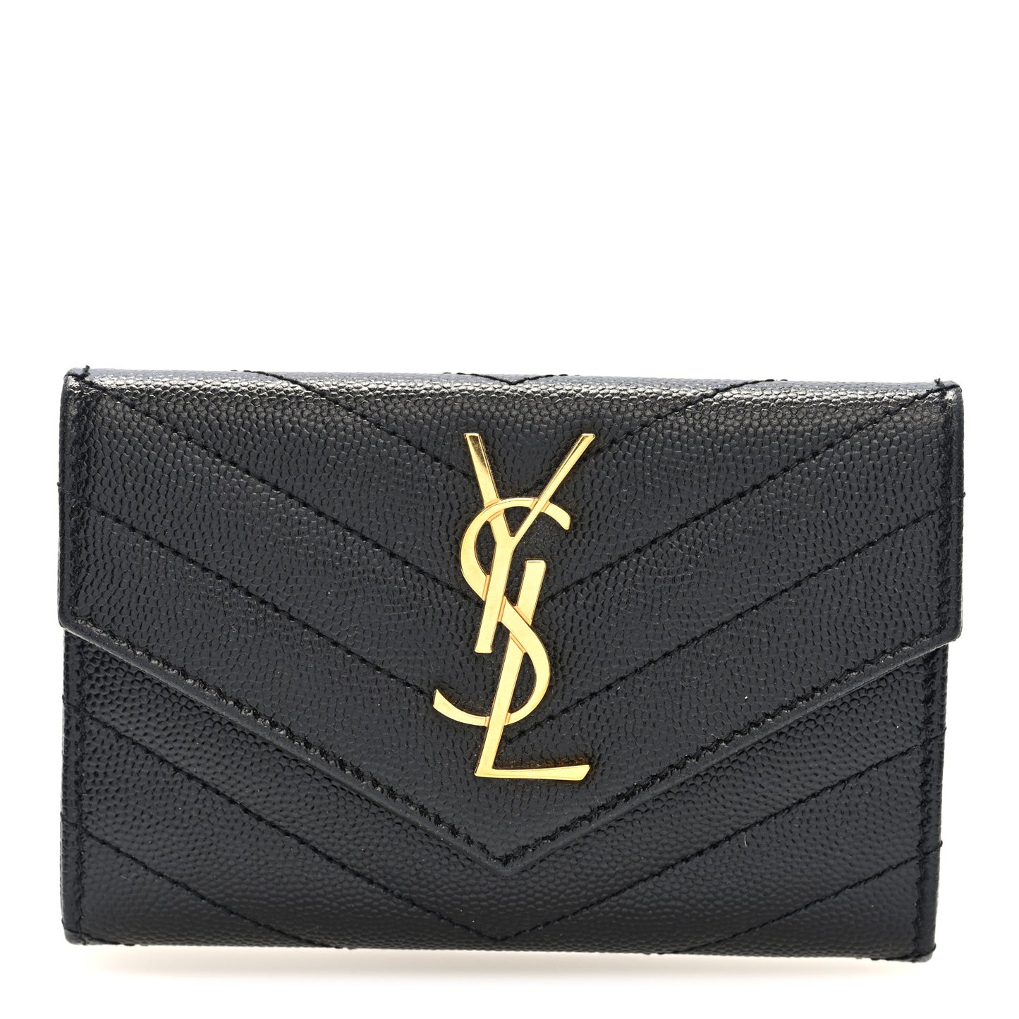 Grain De Poudre Matelasse Chevron Small Monogram Envelope Wallet Black