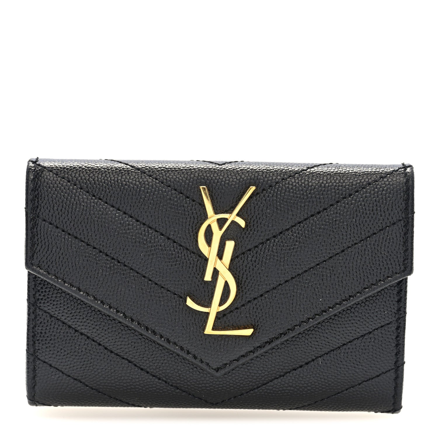 Saint Laurent Grain De Poudre Matelasse Chevron Small Monogram Envelope Wallet Black 1 of 7