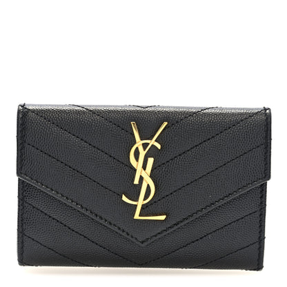 Saint Laurent Grain De Poudre Matelasse Chevron Small Monogram Envelope Wallet Black 1 of 7